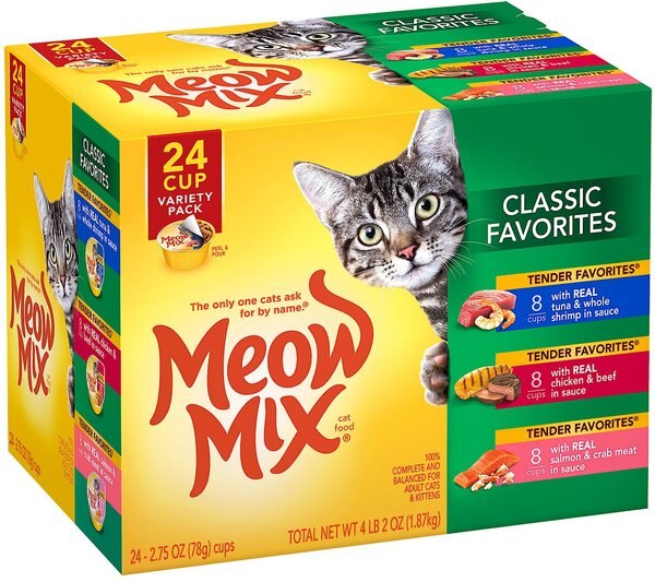 Meow Mix Classic Favorites Variety Pack Cat Food Trays, 2.75-oz, case of 24 slide 1 of 5