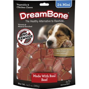 DreamBone Mini Beef Chew Bones Dog Treats, 24 count