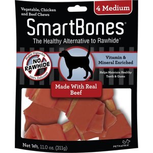SmartBones Medium Beef Chew Bones Dog Treats, 4 count