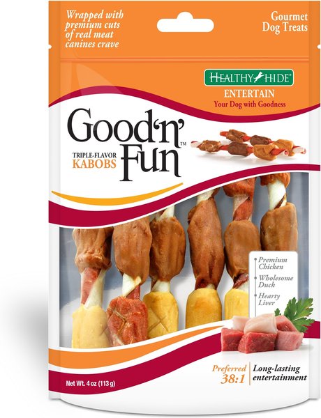 Good 'n' Fun Triple Flavor Kabobs Chicken, Duck & Liver Dog Chews, 4-oz bag slide 1 of 5