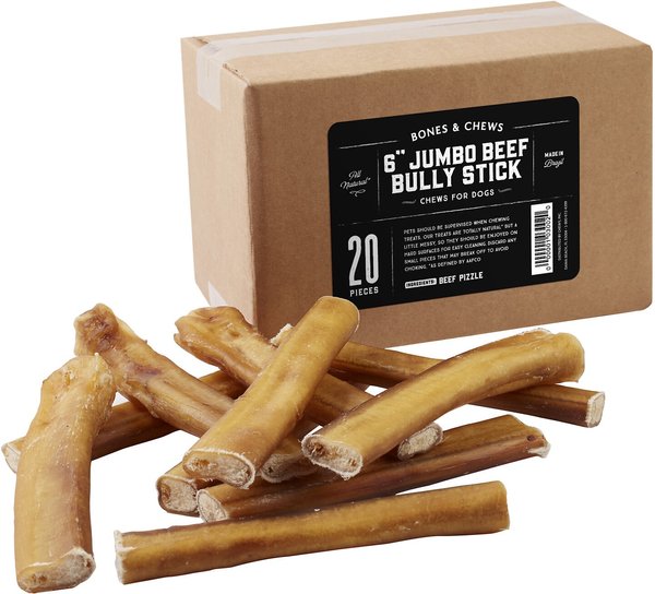 Bones & Chews Jumbo Bully Stick 6" Dog Treats, case of 20 slide 1 of 6