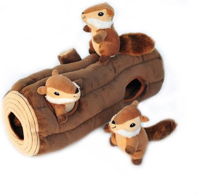 ZippyPaws Burrow Squeaky Hide & Seek Plush Dog Toy, Log & Chipmunks, slide 1 of 1