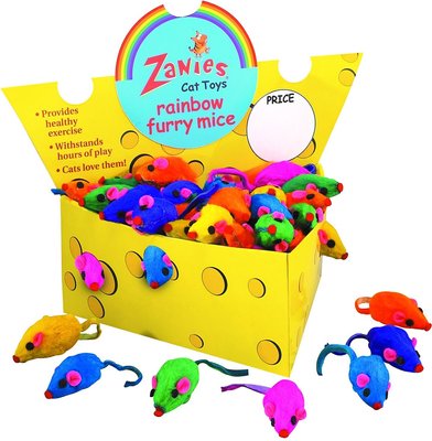Zanies Furry Mice Cat Toys, Rainbow, slide 1 of 1