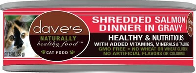 Dave's Pet Food Naturally Healthy Grain-Free Shredded Salmon Dinner in Gravy Canned Cat Food, slide 1 of 1