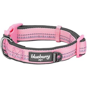 Blueberry Pet 3M Spring Pastel Polyester Reflective Dog Collar, Baby Pink, Small: 12 to 16-in neck, 5/8-in wide