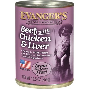 Evanger's Classic Recipes Beef with Chicken & Liver Grain-Free Canned Dog Food, 12.8-oz, case of 12