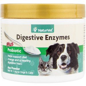 NaturVet Digestive Enzymes Plus Probiotic Powder Digestive Supplement for Cats & Dogs, 4-oz