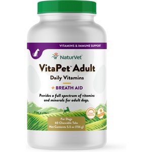 NaturVet VitaPet Adult Plus Breath Aid Chewable Tablets Multivitamin for Dogs, 60 count