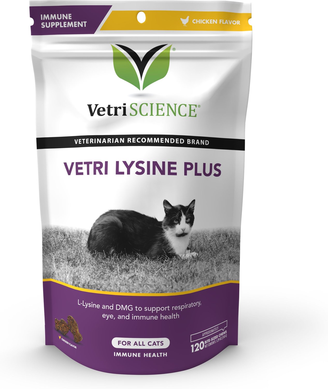 VetriScience VetriLysine Plus Immune Health BiteSized Cat Chews, 120