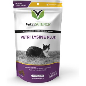 VetriScience Vetri-Lysine Plus Chicken Liver Flavored Soft Chews Immune Supplement for Cats, 120 count