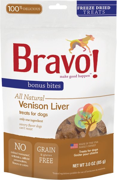 Bravo! Bonus Bites Venison Liver Freeze-Dried Dog Treats, 3-oz bag slide 1 of 6