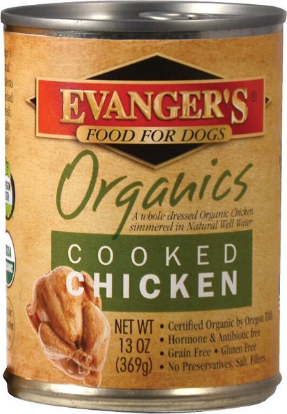 Evanger's Organics Cooked Chicken Grain-Free Canned Dog Food Supplement, 12.8-oz, case of 12 slide 1 of 3