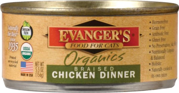 Evanger's Organics Braised Chicken Dinner Canned Cat Food, 5.5-oz, case of 24 slide 1 of 2