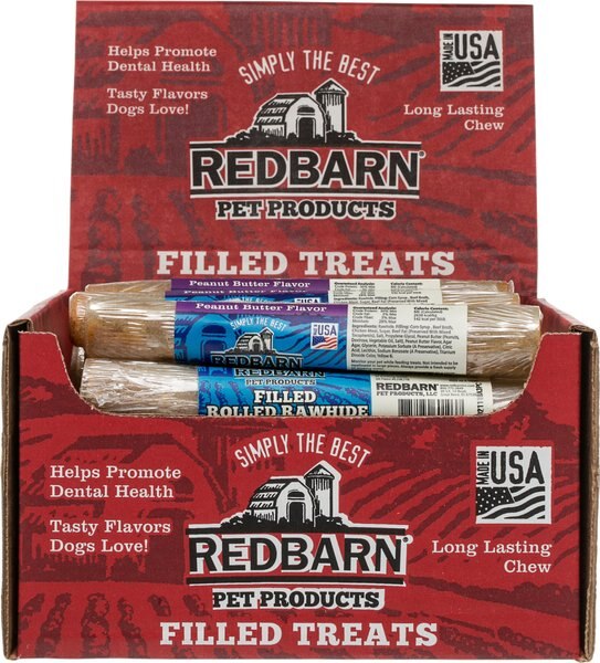 Redbarn Peanut Butter Filled Rolled Rawhide Dog Treats, 6-in chew, case of 24 slide 1 of 4