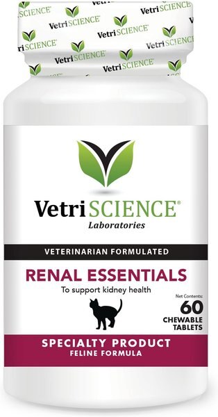 VetriScience Renal Essentials Chewable Tablets Kidney & Urinary Supplement for Cats, 60 count slide 1 of 4