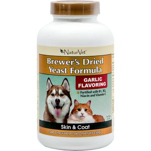 NaturVet Brewer's Dried Yeast with Garlic Chewable Tablets Skin & Coat Supplement for Cats & Dogs, 500 count