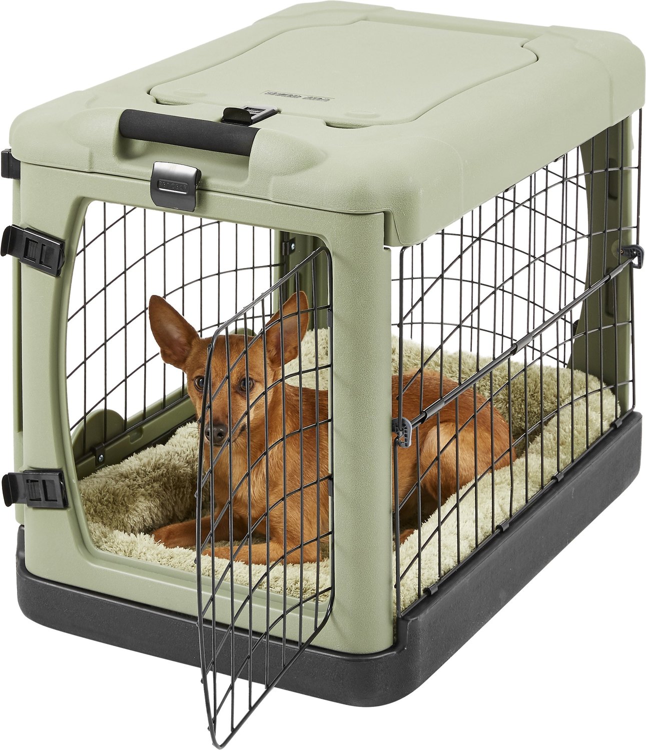 Pet Gear The Other Door Steel Crate & Plush Pad, Sage, Small