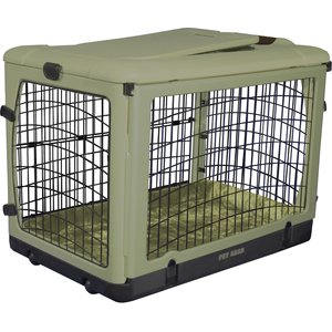 Pet Gear The Other Door Double Door Collapsible Wire Dog Crate & Plush Pad, Sage, 36 inch