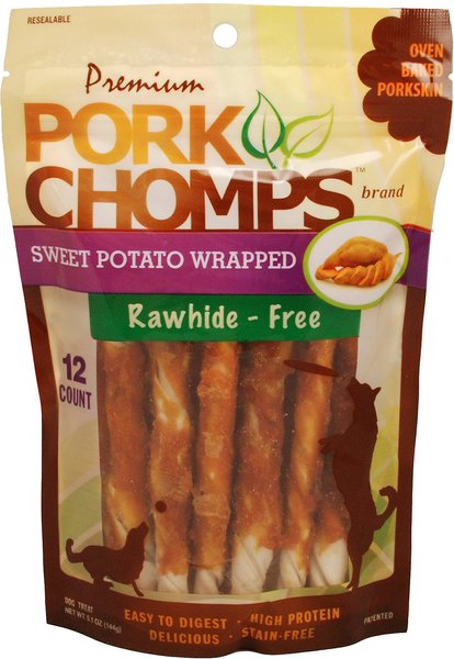 Premium Pork Chomps Sweet Potato Wrapped Twists Dog Treats, Mini, 12 count slide 1 of 5