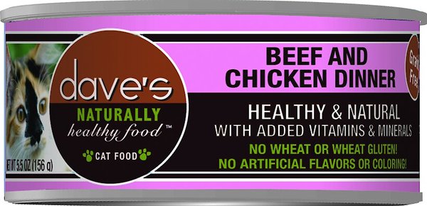 Dave's Pet Food Naturally Healthy Grain-Free Beef & Chicken Dinner Canned Cat Food, 5.5-oz, case of 24 slide 1 of 5