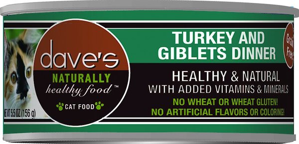 Dave's Pet Food Naturally Healthy Grain-Free Turkey & Giblets Dinner Canned Cat Food, 5.5-oz, case of 24 slide 1 of 5