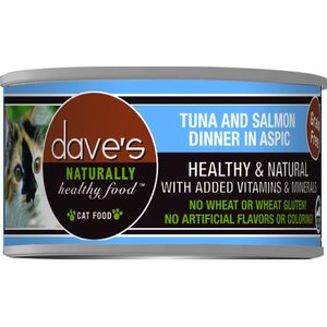 Dave's Pet Food Naturally Healthy Grain-Free Tuna & Salmon Dinner in Aspic Canned Cat Food, 3-oz, case of 24