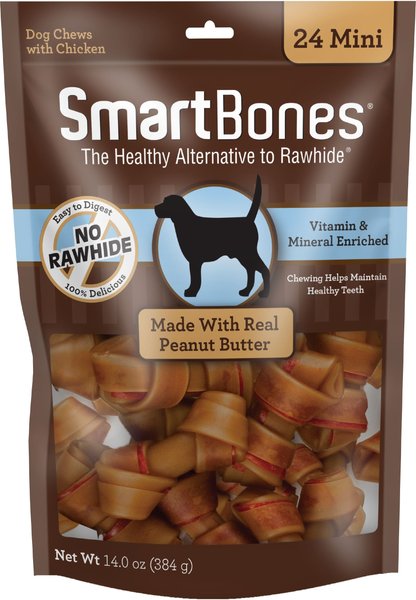 SmartBones Mini Peanut Butter Chew Bones Dog Treats, 24 pack slide 1 of 6