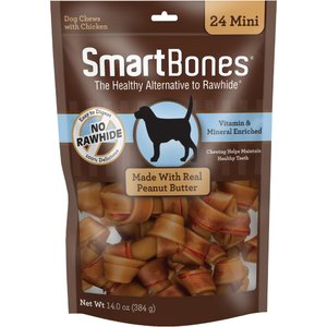 SmartBones Mini Peanut Butter Chew Bones Dog Treats, 24 pack