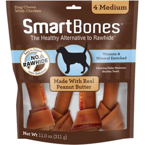 SmartBones Medium Peanut Butter Chew Bones Dog Treats, 4 pack