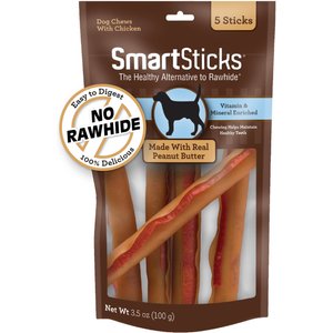 SmartBones SmartSticks Peanut Butter Chews Dog Treats, 5 count