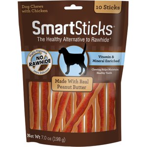 SmartBones SmartSticks Peanut Butter Chews Dog Treats, 10 count