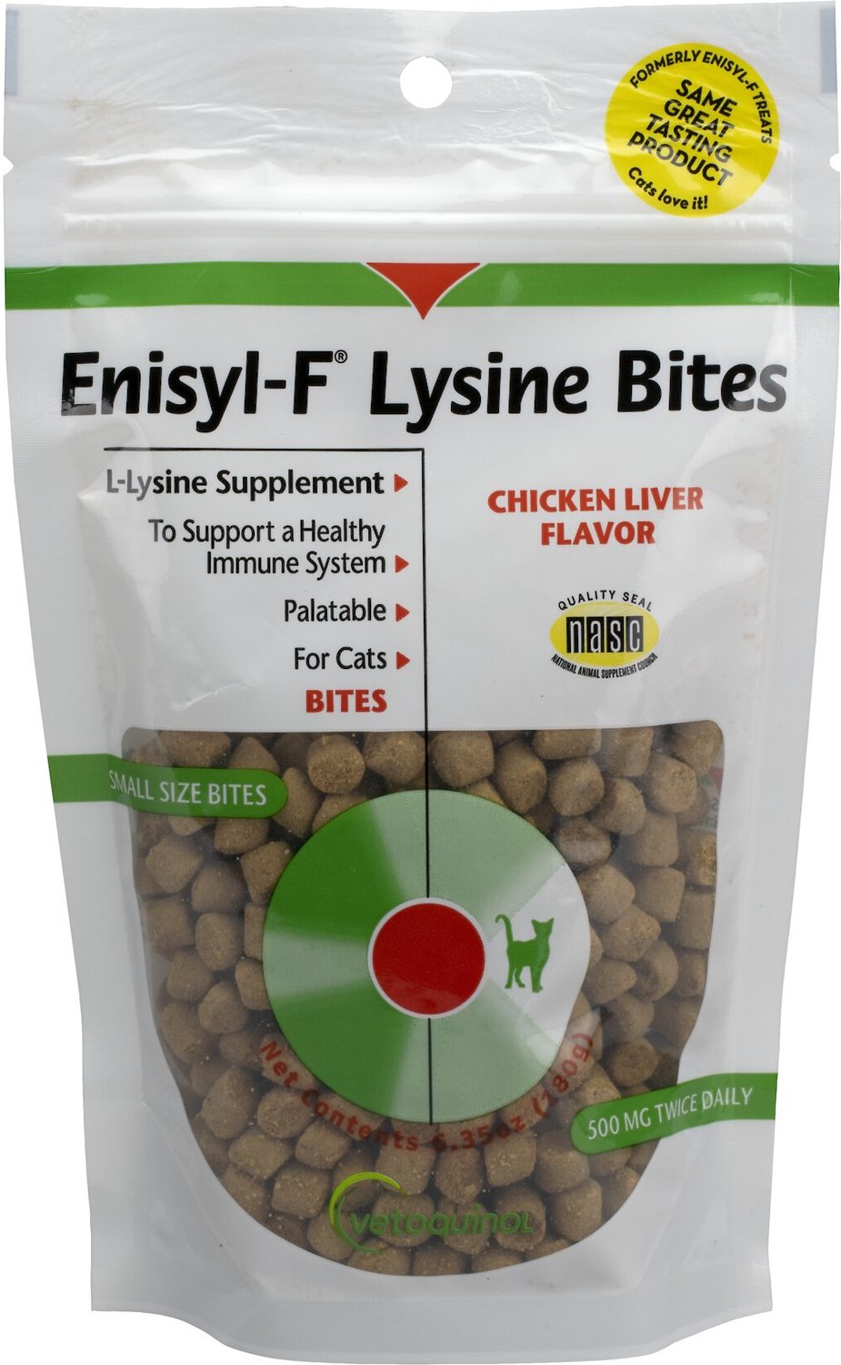 Vetoquinol EnisylF Lysine Bites Chicken Liver Flavored Cat Treats, 6