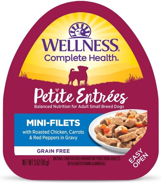 Wellness Petite Entrees Mini-Filets with Roasted Chicken, Carrots & Red Peppers in Gravy Grain-Free Wet Dog Food, 3-oz, case of 24 slide 1 of 6