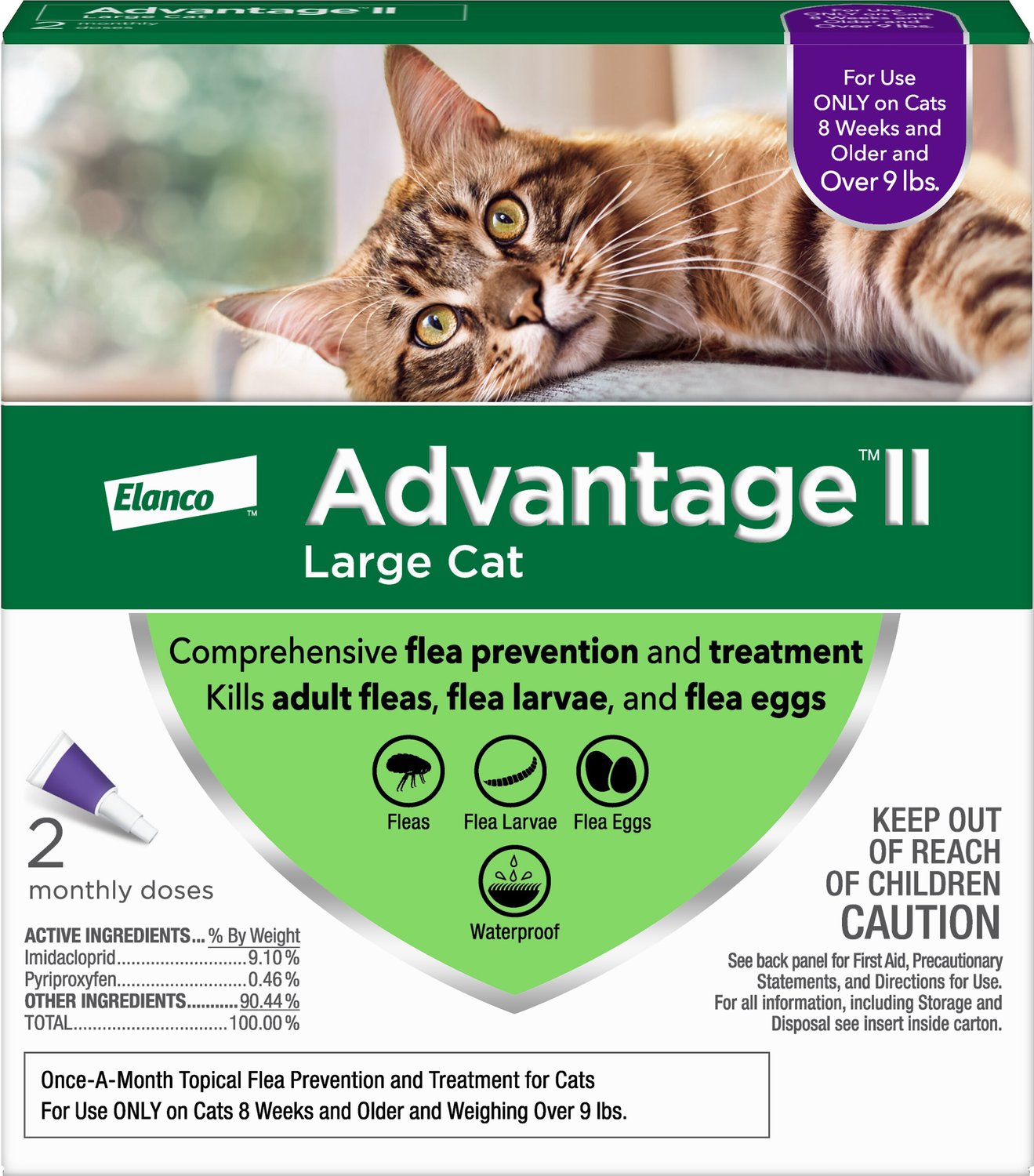 Advantage II Flea Treatment for Large Cats Over 9 lbs, 2 treatments
