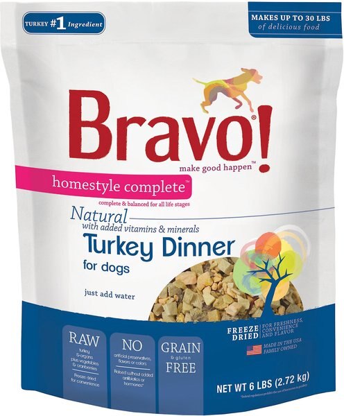 Bravo! Homestyle Complete Turkey Dinner Grain-Free Freeze-Dried Dog Food, 6-lb bag slide 1 of 6