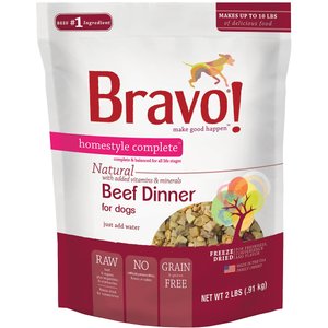 Bravo! Homestyle Complete Beef Dinner Grain-Free Freeze-Dried Dog Food, 2-lb bag