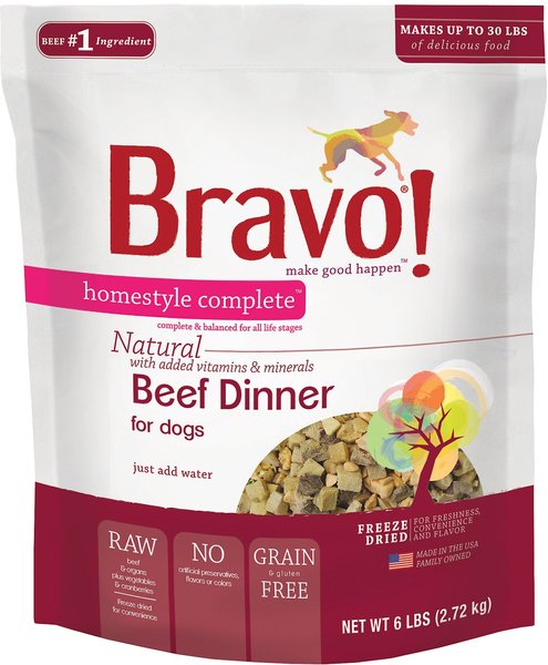 Bravo! Homestyle Complete Beef Dinner Grain-Free Freeze-Dried Dog Food, 6-lb bag slide 1 of 6