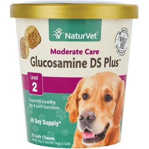 NaturVet Moderate Care Glucosamine DS Plus Soft Chews Joint Supplement for Dogs, 70 count