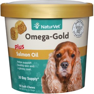 NaturVet Omega-Gold Plus Salmon Oil Soft Chews Skin & Coat Supplement for Dogs, 90 count