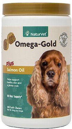 NaturVet Omega-Gold Plus Salmon Oil Soft Chews Skin & Coat Supplement for Dogs, 180 count slide 1 of 4
