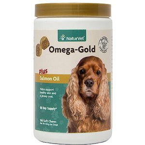 NaturVet Omega-Gold Plus Salmon Oil Soft Chews Skin & Coat Supplement for Dogs, 180 count