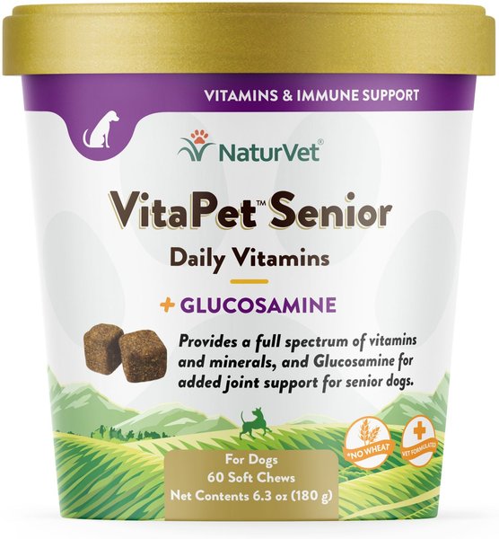 NaturVet VitaPet Senior Daily Vitamins Plus Glucosamine Dog Supplement, 60 count slide 1 of 3