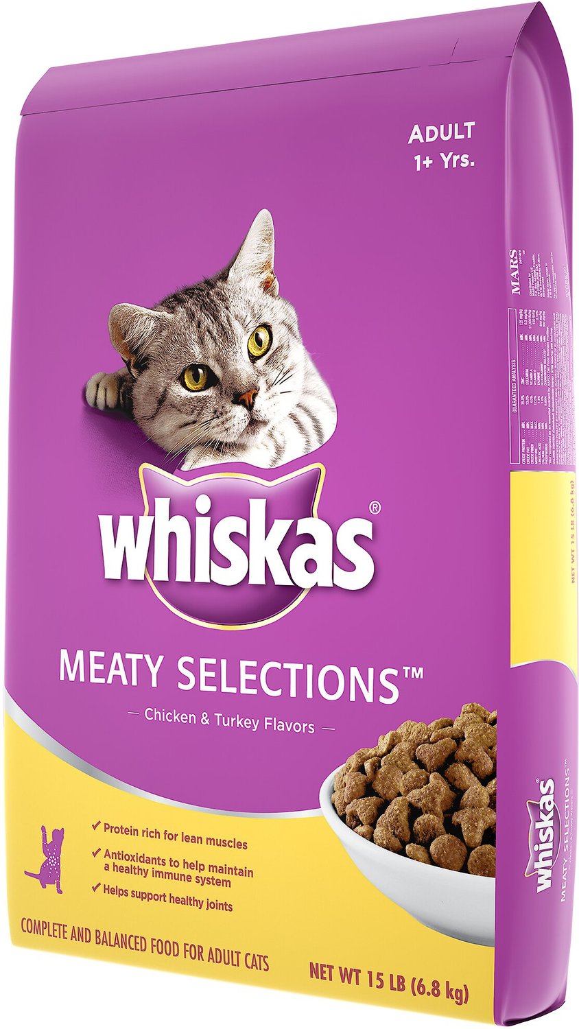 Whiskas Meaty Selections Chicken & Turkey Flavors Dry Cat Food, 15lb
