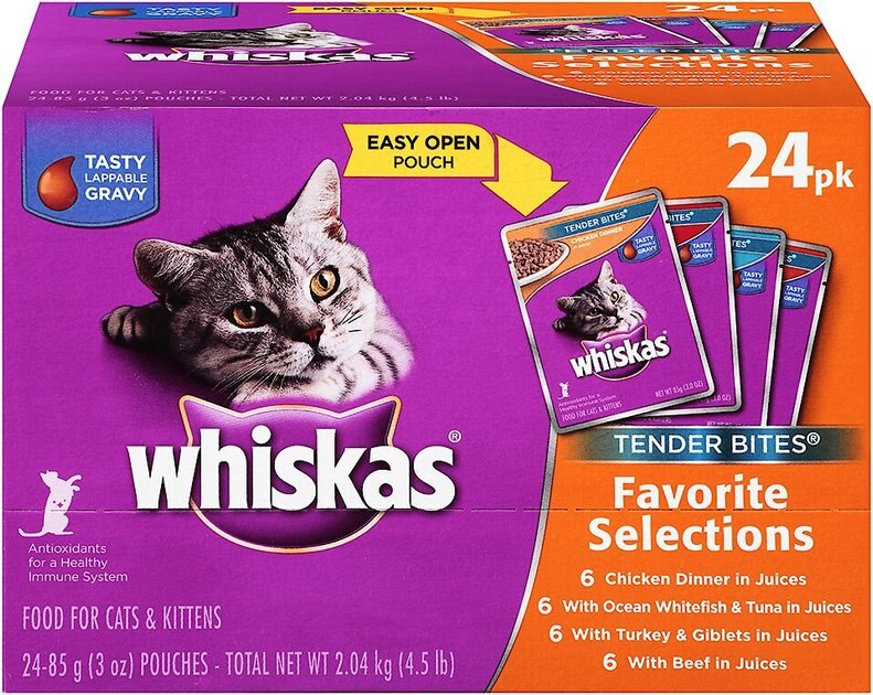 Whiskas Tender Bites Favorite Selections Cat Food Pouches, 3oz, case