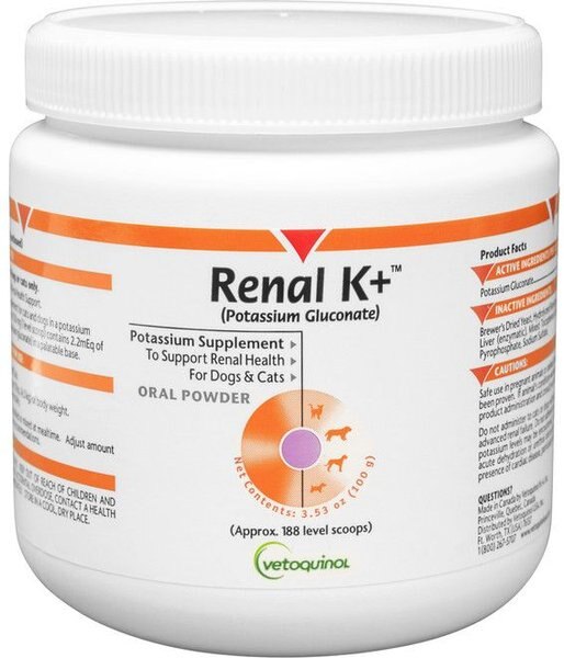 Vetoquinol Renal K+ Powder Kidney Supplement for Cats & Dogs, 100g container slide 1 of 5