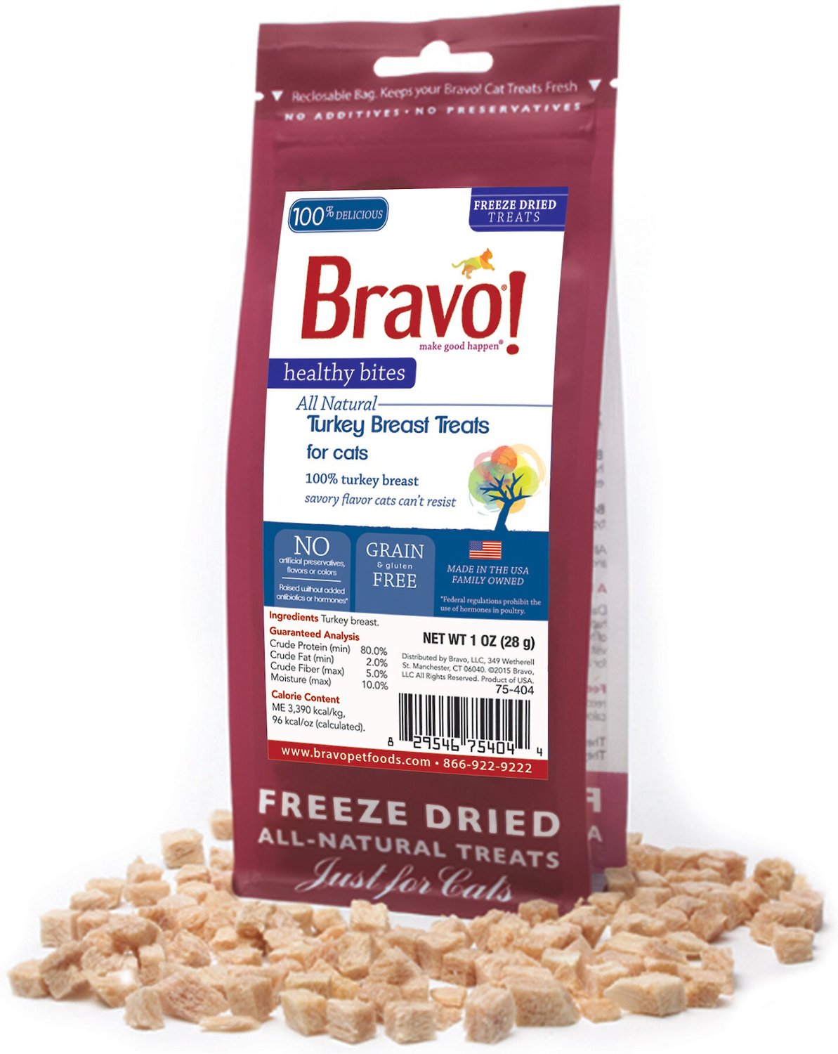 BRAVO! Healthy Bites Turkey Breast FreezeDried Cat Treats, 1oz bag
