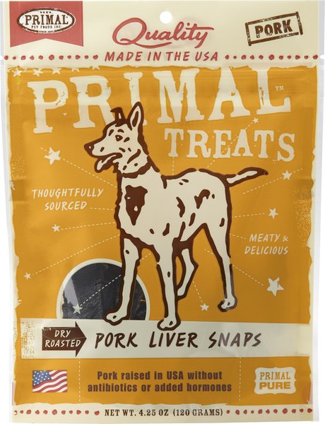 Primal Pork Liver Snaps Dry Roasted Dog Treats, 4.25-oz bag slide 1 of 4
