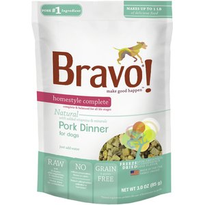 Bravo! Homestyle Complete Pork Dinner Grain-Free Freeze-Dried Dog Food, 3-oz bag