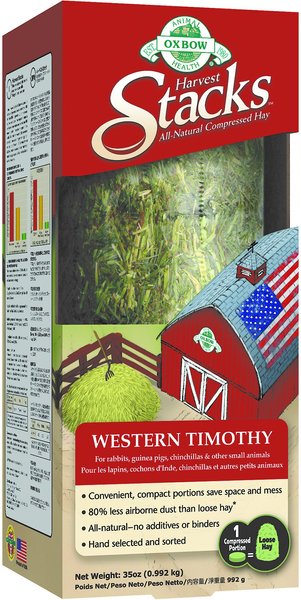 Oxbow Animal Health Harvest Hay Stacks  Western Timothy Hay All Natural Hay for Rabbits, Guinea Pigs, Chinchillas, Hamsters & Gerbils, 35-oz. slide 1 of 6