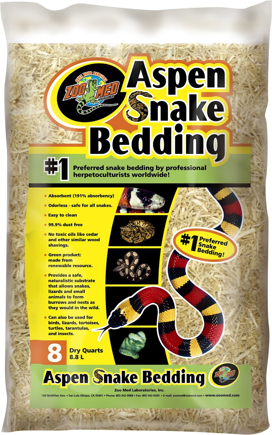 ZOO MED Aspen Snake Bedding, 8-qt bag 